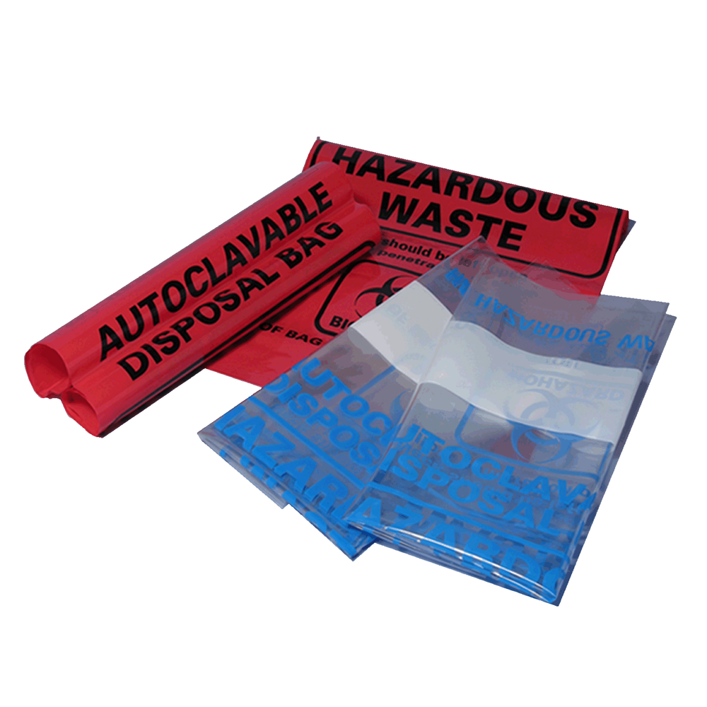 Autoclavable Bags, Red, Biohazard,12-14 Gallon, 100 Pack | Bowtie  Drawstring Biohazardous Bags